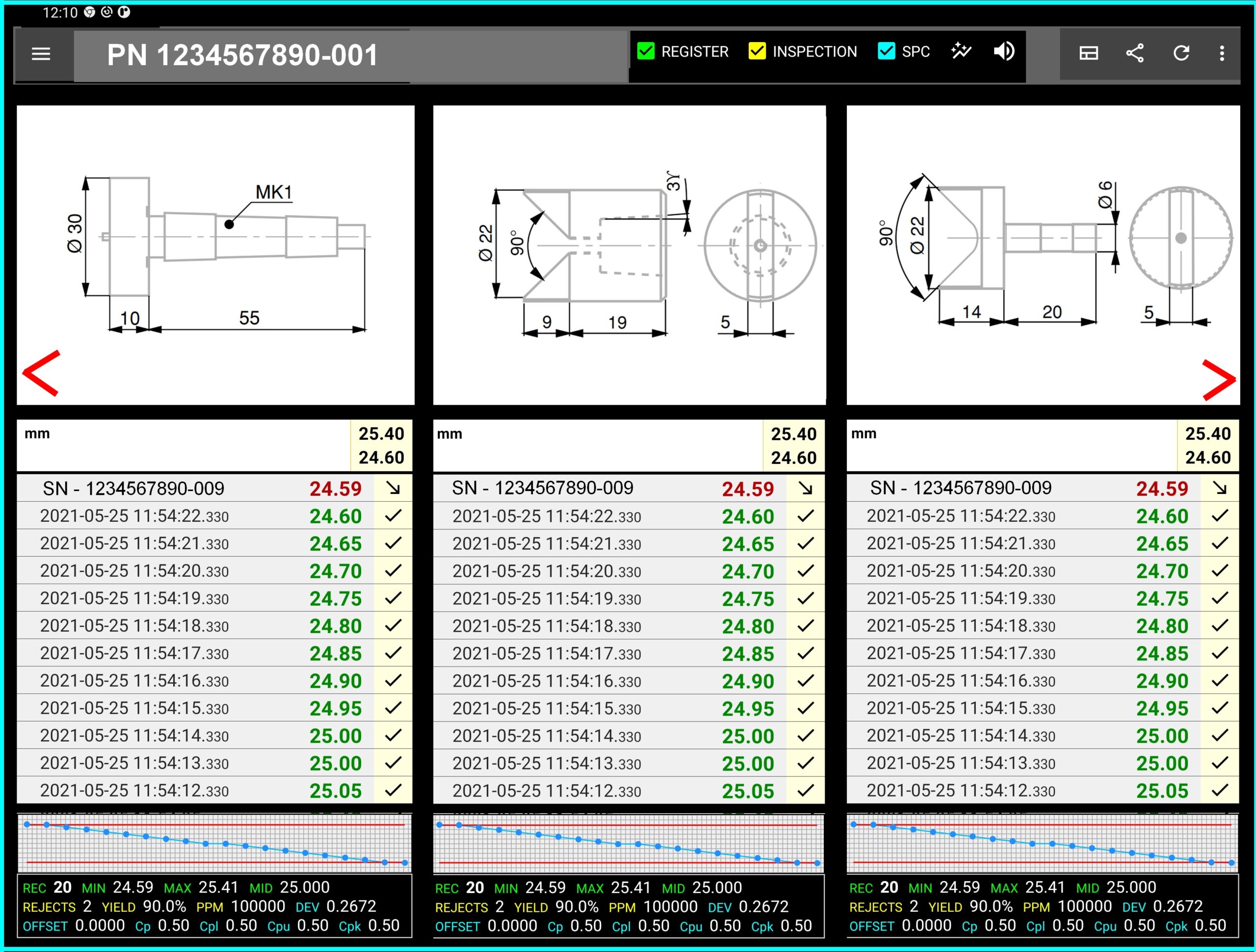 SPC Multitester tablet interface multichannel measurements